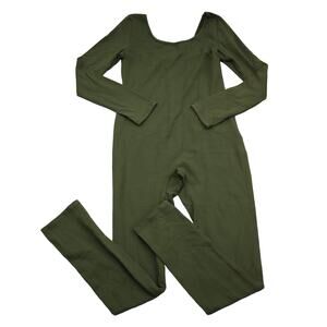 Imagenation Jumpsuit Womens S Green Plain Long Sleeve Scoop Neck Outwear
